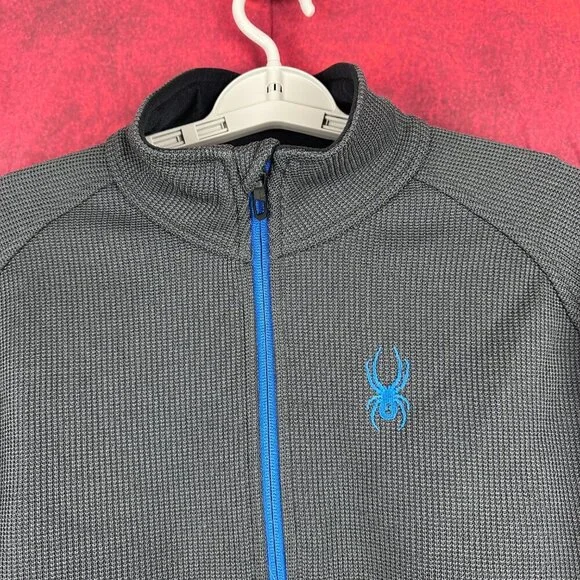 SPYDER MEN'S OUTBOUND 1/4 ZIP PULLOVER, GRAY, BLACK, BLUE ZIPPER, LOGO, SIZE L - Picture 5 of 12